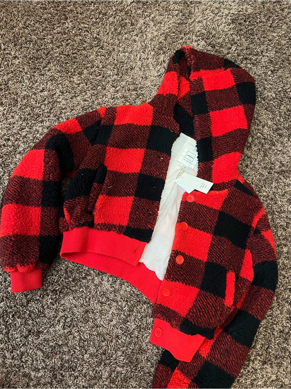Reflex Red and Black Buffalo Plaid Hooded Jacket